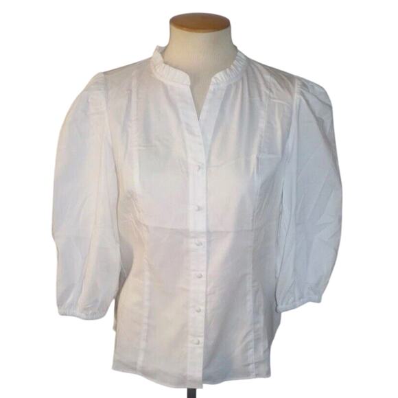 NANETTE LEPORE SIZE XXL BRILLIANT WHITE 3/4 PUFF SLEEVE BUTTON FRONT BLOUSE - Picture 1 of 7
